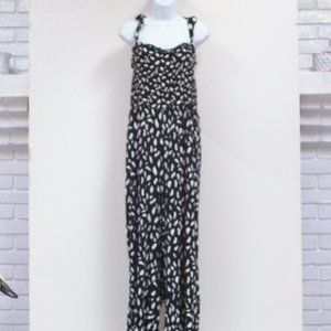 NEW Ellos Adorable Black White Jumpsuit Shirred Bodice Ruffled Shoulder Strap 2X